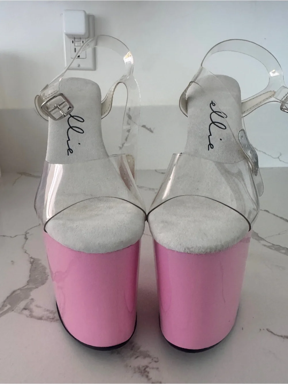 Ellie Pink Platform High-Heel Sandals with Clear Straps